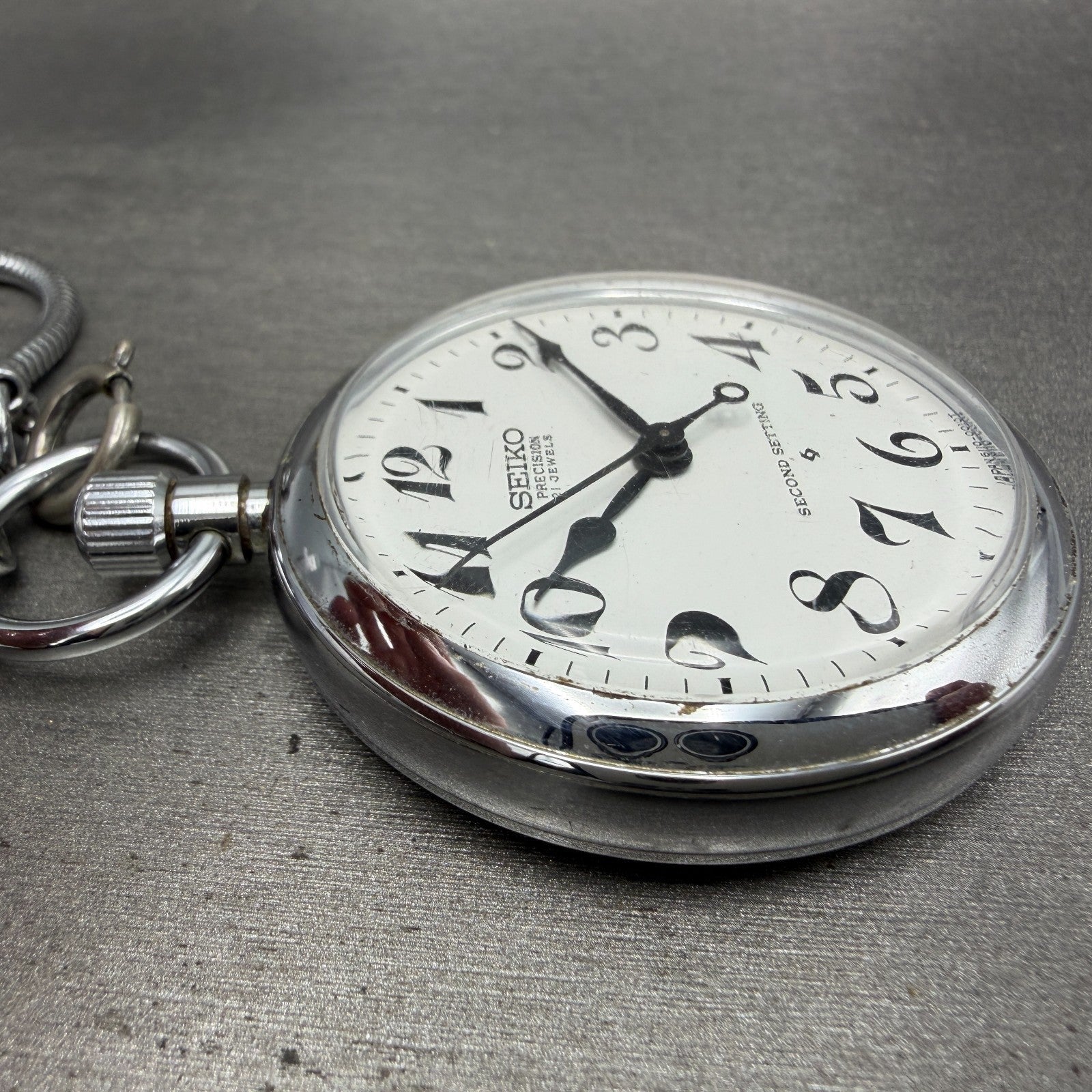 Seiko Precision Pocket Watch Men 50mm White Dial Steel Manual 6110-0010 Runs3