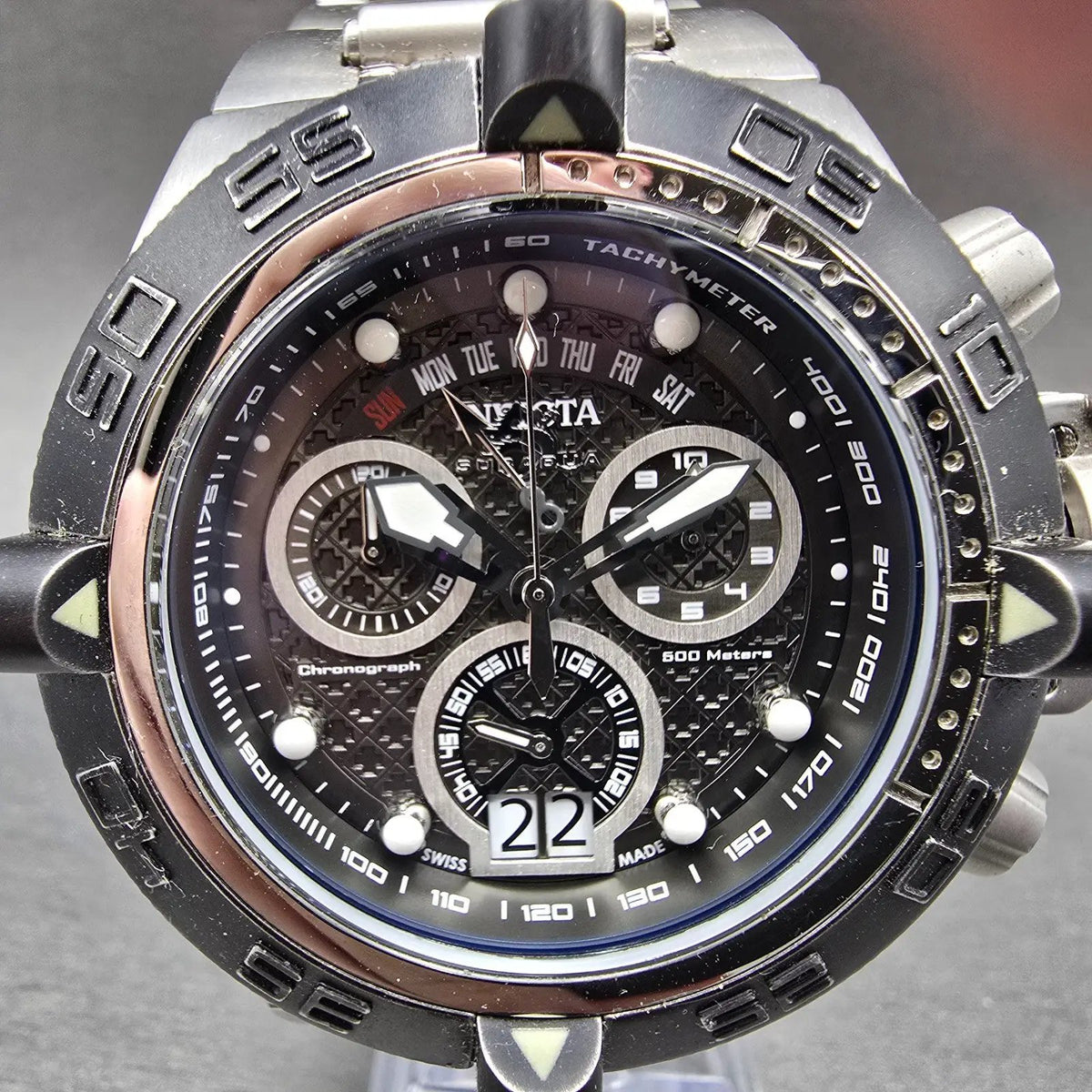 Invicta Subaqua Noma Chrono Watch Men 50mm Black Dial Silver Daydate New Battery2