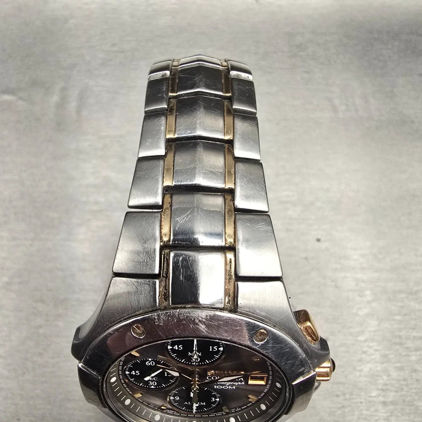 Seiko Coutura Chronograph Watch Men 39mm Gray Dial Two Tone Date 7T62-0FA0 Works4