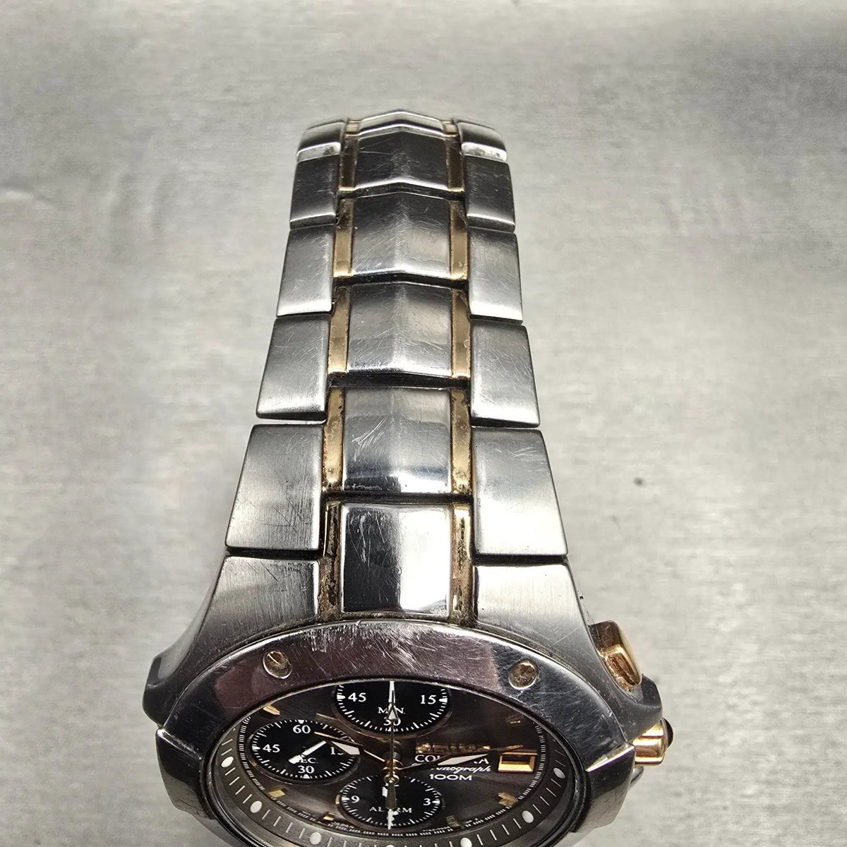 Seiko Coutura Chronograph Watch Men 39mm Gray Dial Two Tone Date 7T62-0FA0 Works4