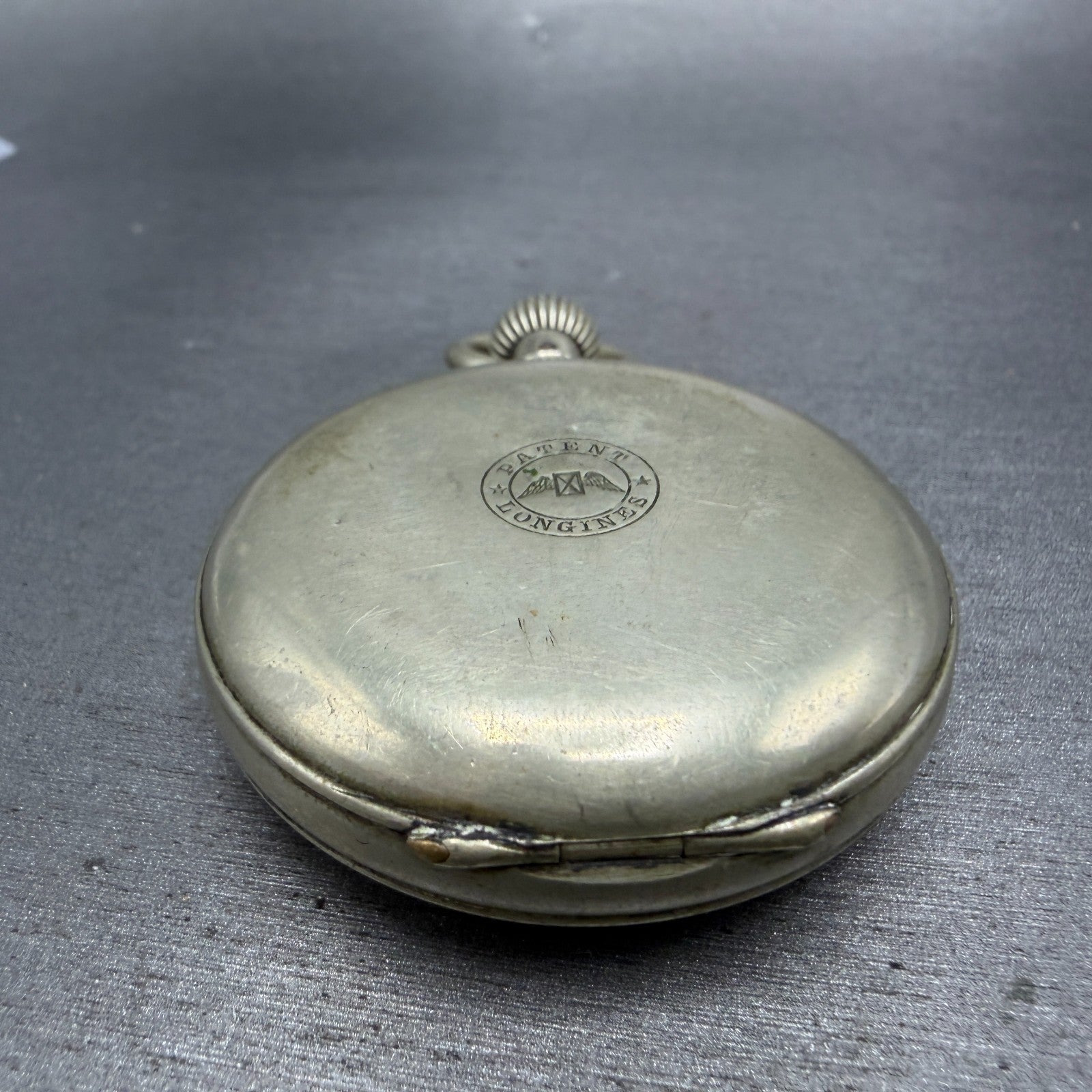 Longines Pocket Watch 49mm Black Dial Silver Case Round Manual Wind Runs VTG8
