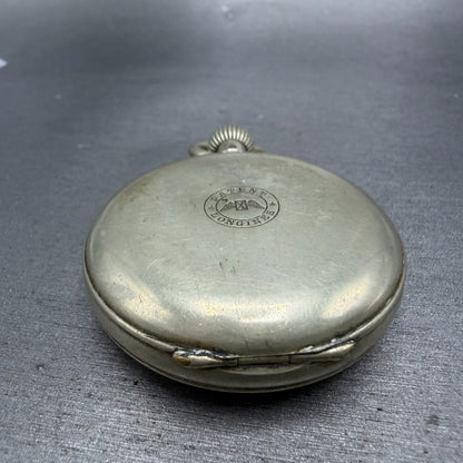 Longines Pocket Watch 49mm Black Dial Silver Case Round Manual Wind Runs VTG8