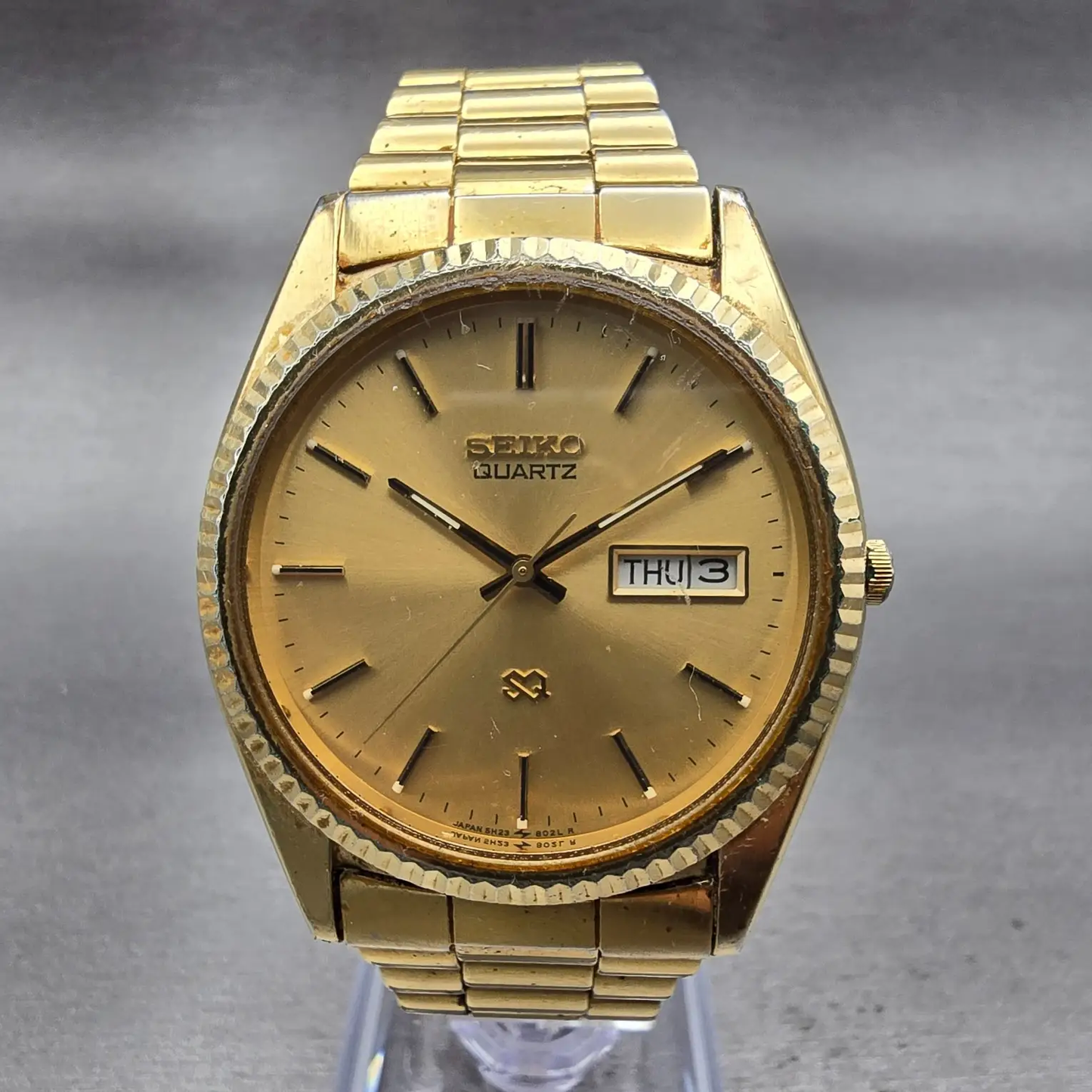 Seiko President Watch Men 36mm Gold Dial Gold Tone Daydate 5H23-8029 New Battery0