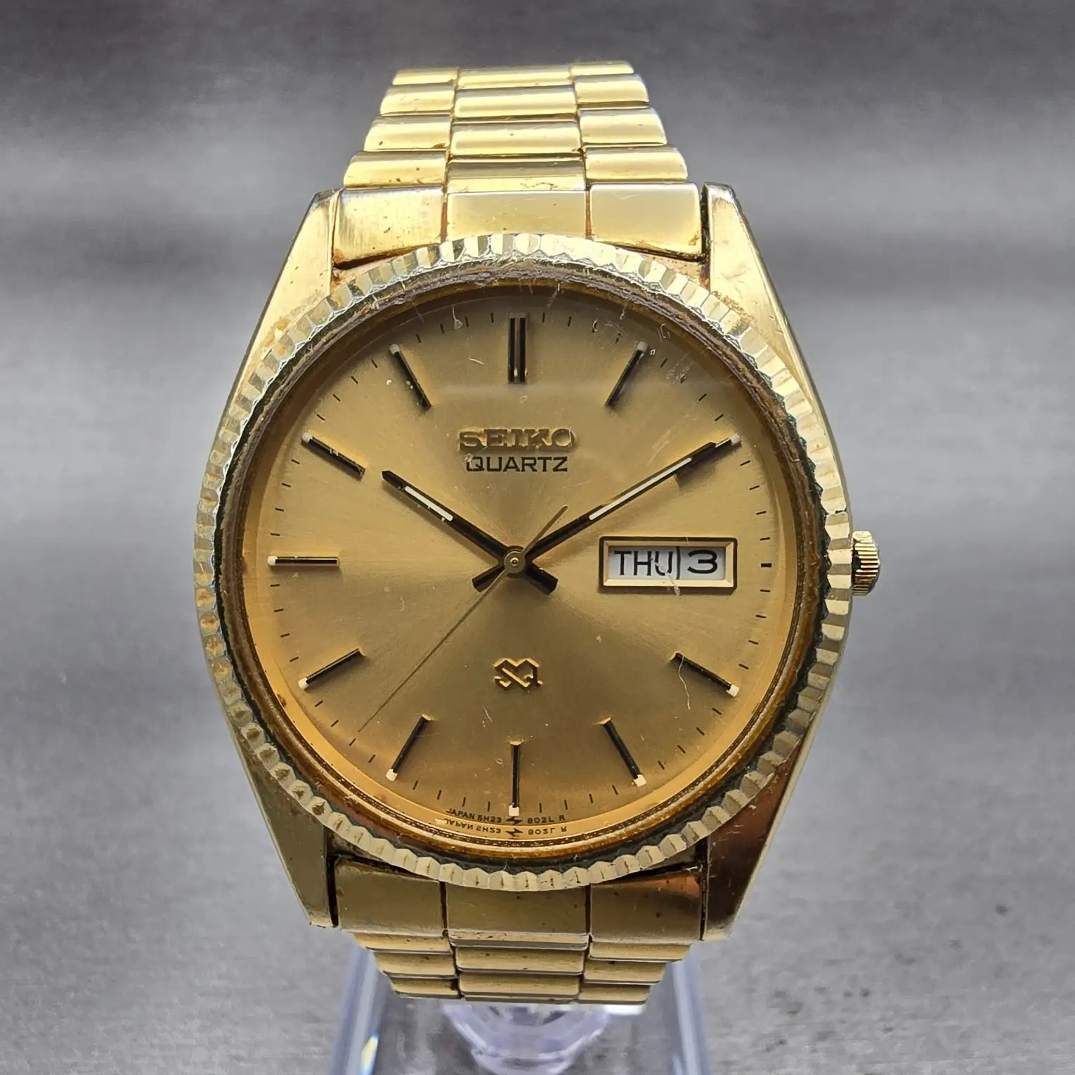 Seiko President Watch Men 36mm Gold Dial Gold Tone Daydate 5H23-8029 New Battery0