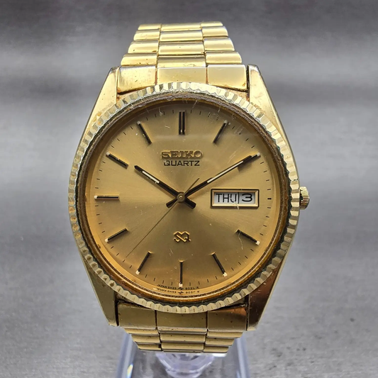 Seiko President Watch Men 36mm Gold Dial Gold Tone Daydate 5H23-8029 New Battery0