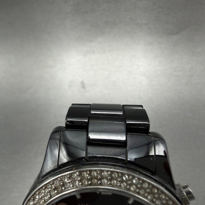 Michael Kors Runway Chrono Watch Women 40mm Black Dial Black Ceramic New Battery4