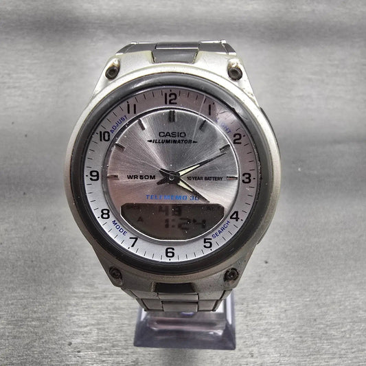 Casio Illuminator AW-80 Watch Men 40mm Silver Dial Silver Tone Daydate New BattH0