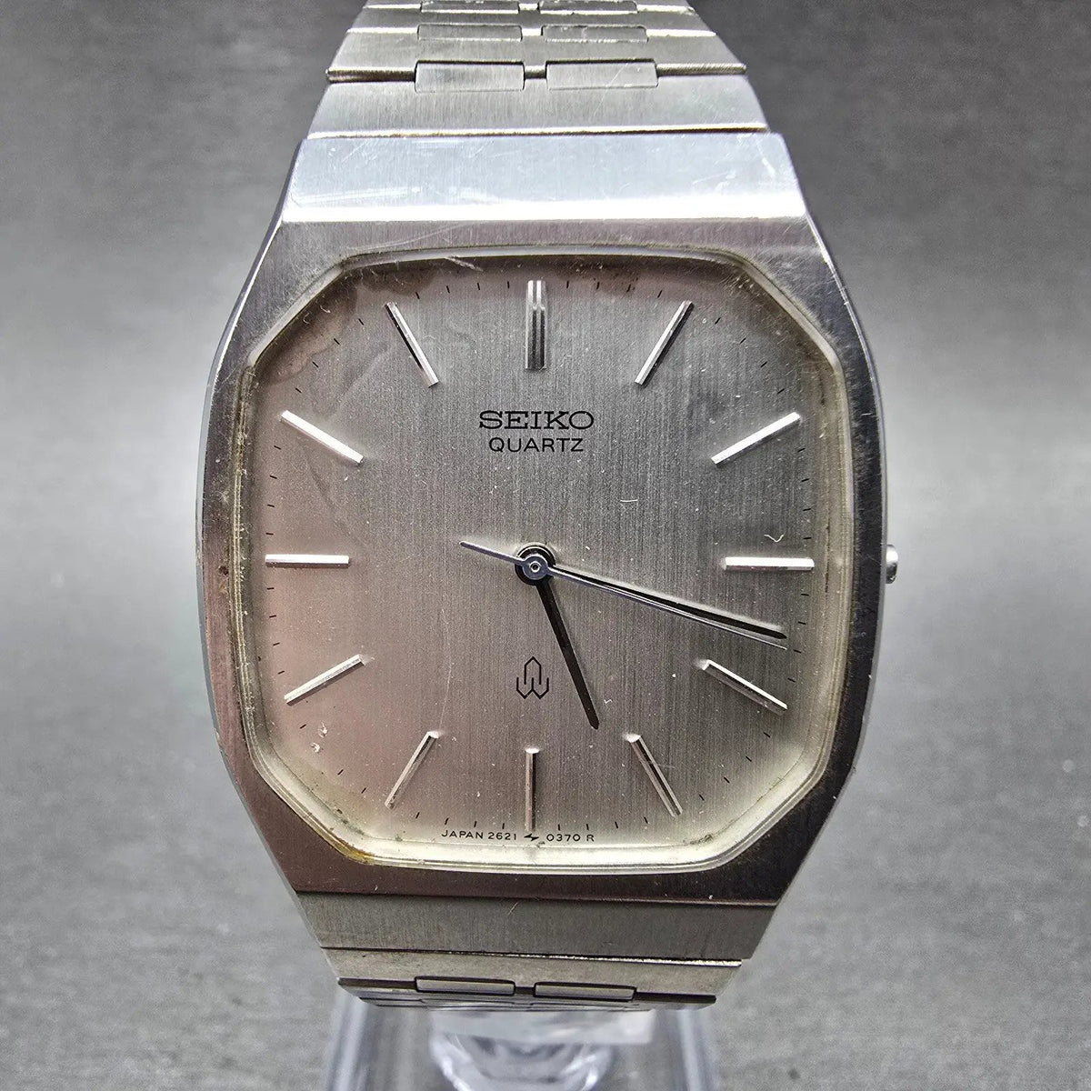 Seiko Tank Watch Men 31mm Silver Dial Silver Tone Rectangle 2621-5180 New Batt0