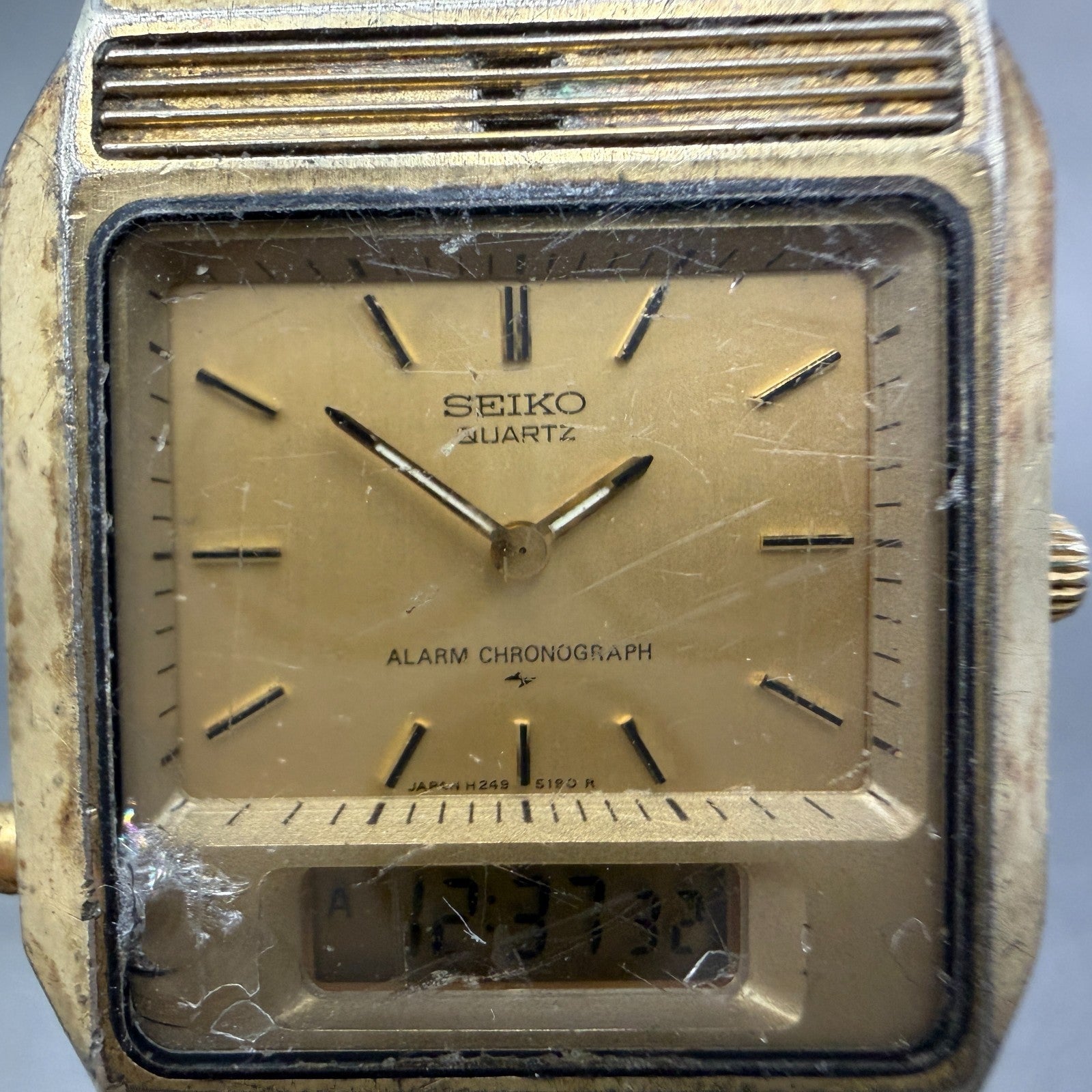Seiko Analog Digital Watch Men 29mm Alarm Chrono Gold Tone H249-5149 PARTS2