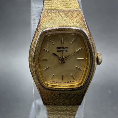 Seiko Watch Women 16mm Gold Dial Gold Tone Hexagon 2C21-5149 New Batt B1 Vintage1