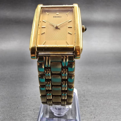 Seiko Tank Watch Men 25mm Gold Tone Gold Dial Rectangle V701-5E49 New Battery5