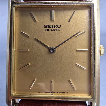 Seiko Watch Men 25mm Gold Dial Gold Tone Rectangle 5Y30-5060 New Battery VTG1