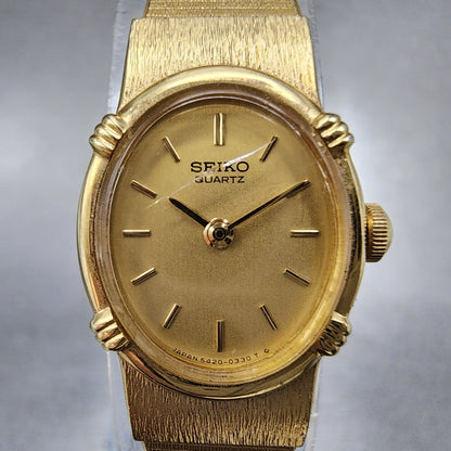 Seiko Watch Women 17mm Gold Dial Gold Tone Oval 54205159 New Battery1
