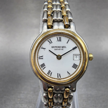 Raymond Weil Watch Women 24mm White Dial Two Tone Date Round 9947 New Battery0