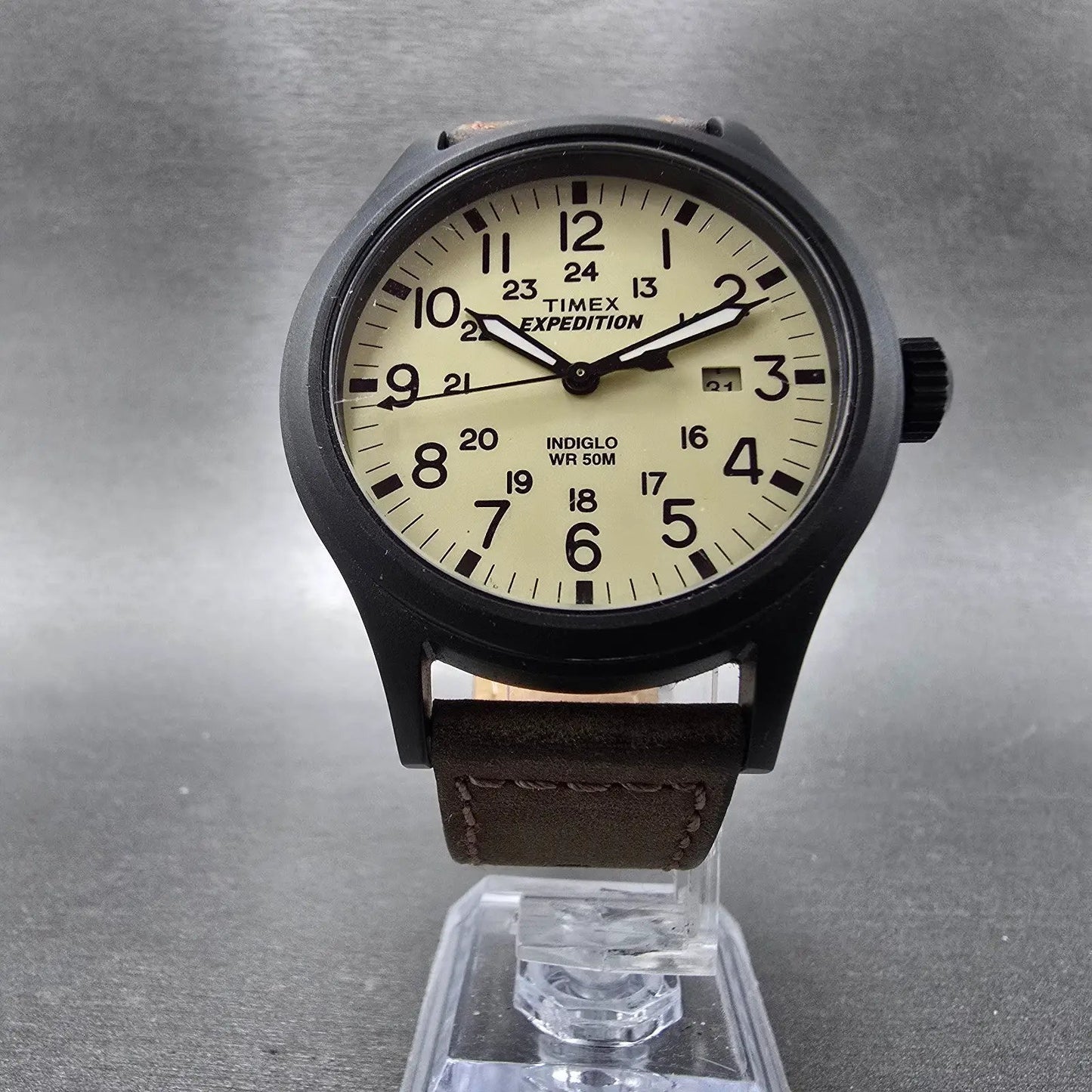 Timex Expedition Scout Watch Men 40mm Cream Dial Black Tone Date Round New BattP5