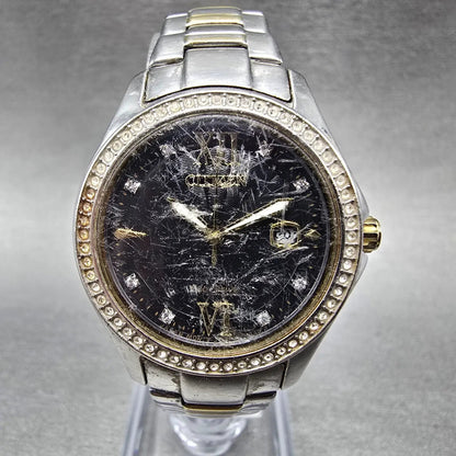 Citizen Eco-Drive Silhouette Crystal Watch Women 30mm Black Dial Two Tone Date0
