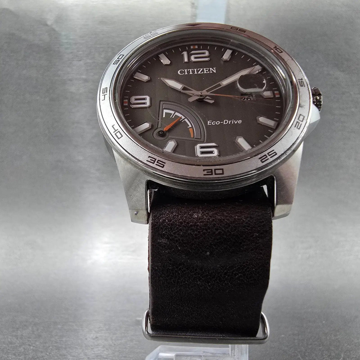 Citizen Eco-Drive PRT Watch Men 41mm Gray Dial Steel Date Round AW7039-01H Works5