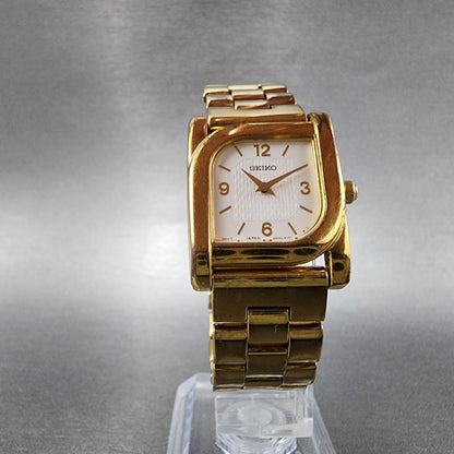 Seiko Watch Women 23mm White Dial Gold Tone Rectangle 4N00-6769 New Battery