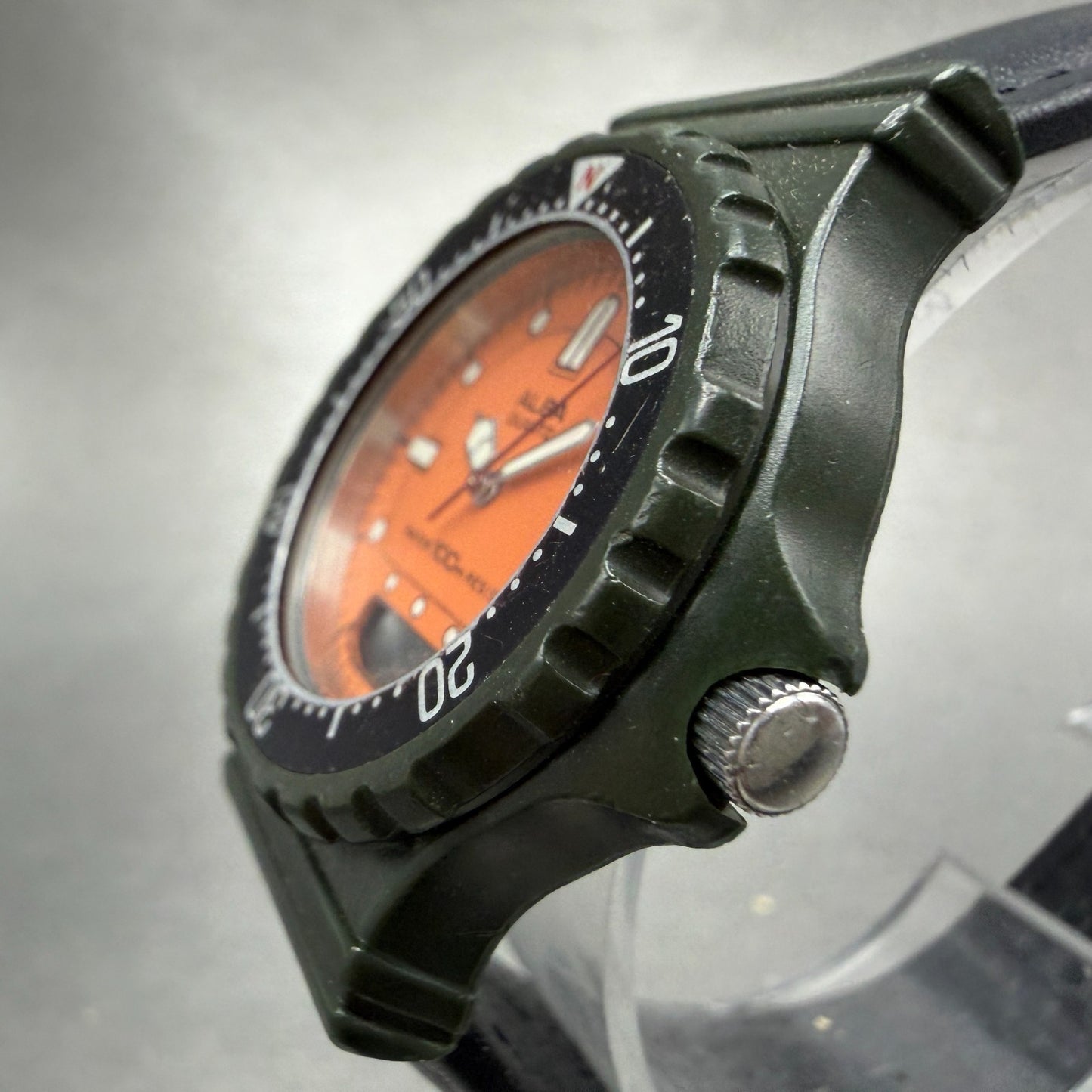Seiko Alba Dive Analog Digital Watch Women 34mm Orange Dial Green Tone New Batt1