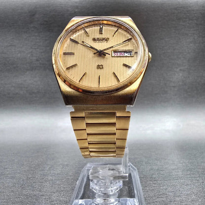 Seiko SQ Watch Men 35mm Gold Dial Gold Tone Daydate Round 8223-8029 New Battery5