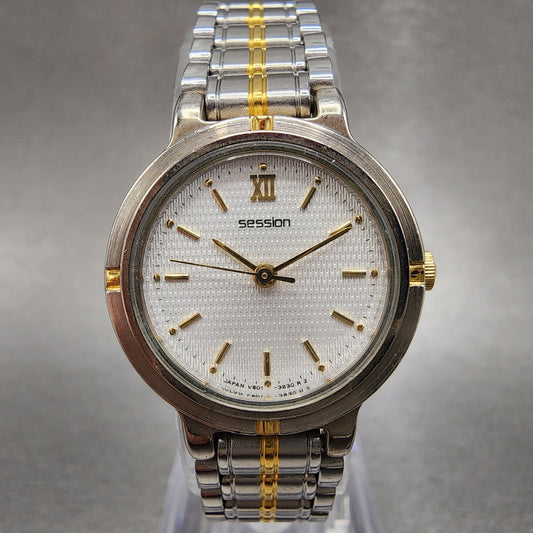 Seiko Session Watch Women 24mm White Dial Two Tone Round V801113A New Battery0
