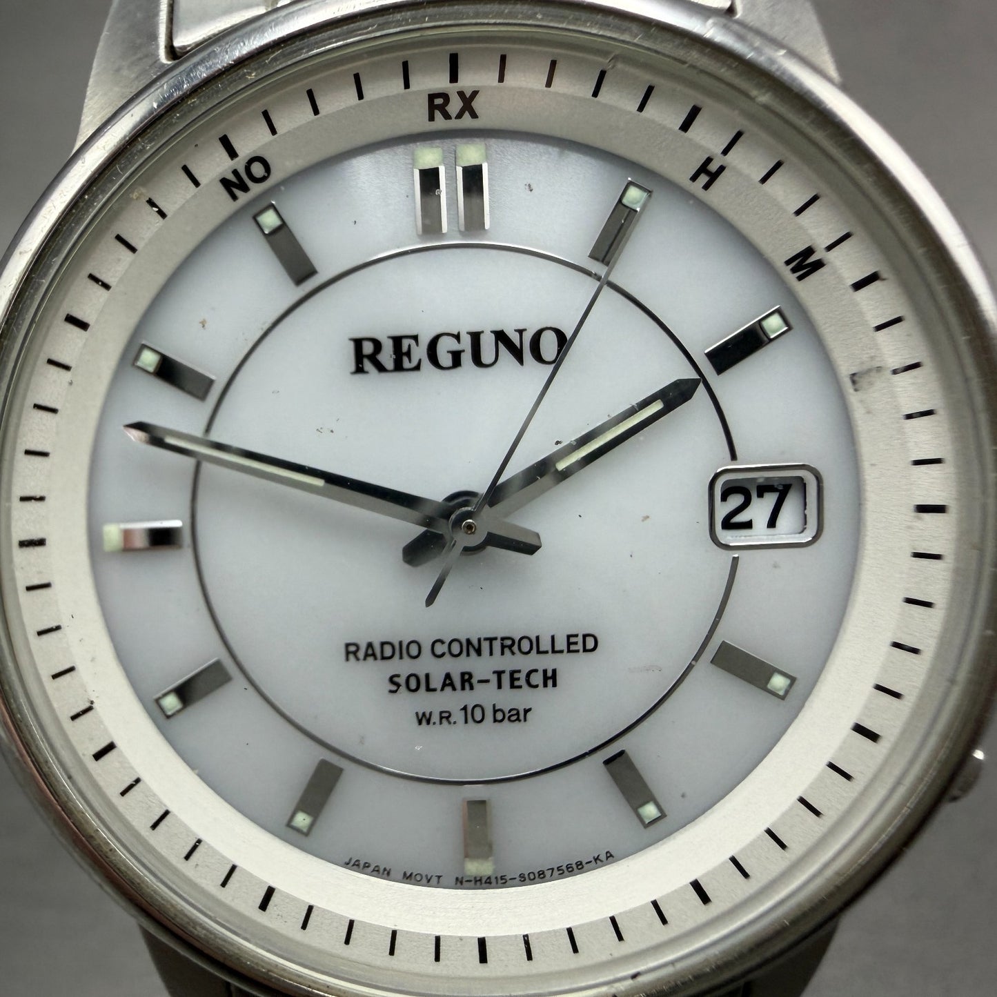 Citizen Reguno Watch Men 36mm White Dial Silver Tone Solar Radio controlled Runs2