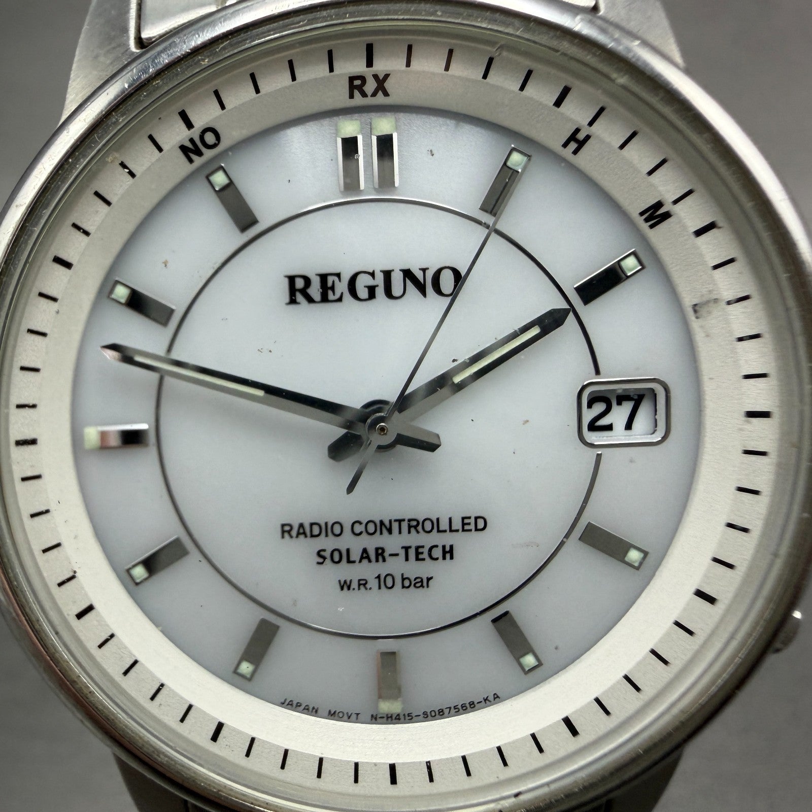 Citizen Reguno Watch Men 36mm White Dial Silver Tone Solar Radio controlled Runs2
