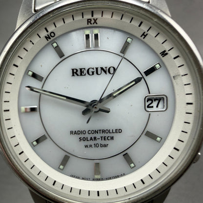 Citizen Reguno Watch Men 36mm White Dial Silver Tone Solar Radio controlled Runs2
