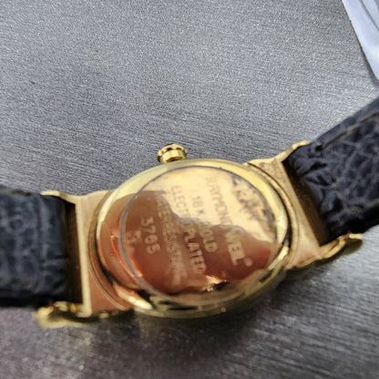 Raymond Weil Watch Women 17mm Black Dial Gold Plated Oval 3765 New Battery
