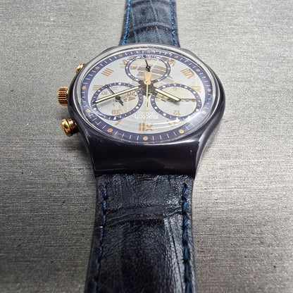 Swatch Chrono Timeless Zone Watch Men 37mm Silver Dial SCN104 New Battery NOS7
