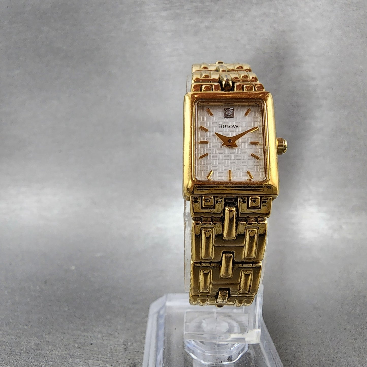 Bulova Tank Watch Women 16mm White Dial Gold Tone Rectangle 97S42 New Battery5