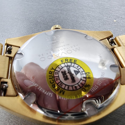 Movado Heritage Datron Watch Men 39mm Blue Dial Gold Tone Date Round 36501439