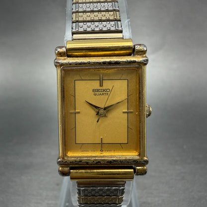 Seiko Tank Watch Women 18mm Champagne Dial two Tone Rectangle 7321-5510 New Batt0