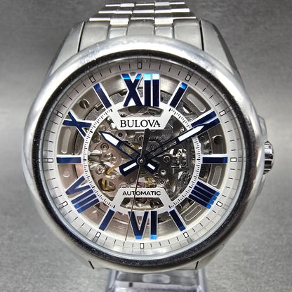 Bulova Sutton Skeleton Automatic Watch Men 43mm Silver Dial Steel 96A187 Works0