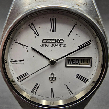 Seiko King Quartz Watch Men 36mm White Dial Silver Tone Daydate 4823-8130 PARTS2