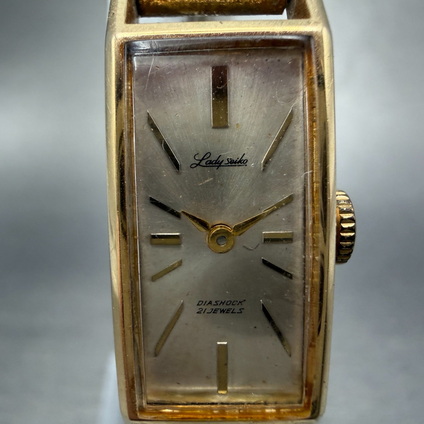 Seiko Lady Seiko Tank Watch Women 13mm Silver Dial Gold Tone Manual 4044H Runs1