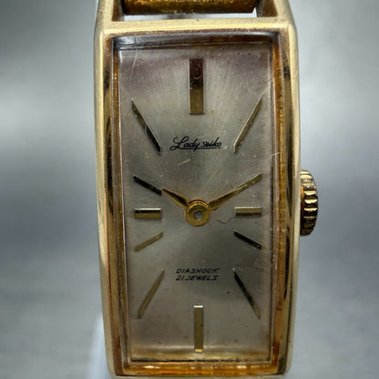 Seiko Lady Seiko Tank Watch Women 13mm Silver Dial Gold Tone Manual 4044H Runs1