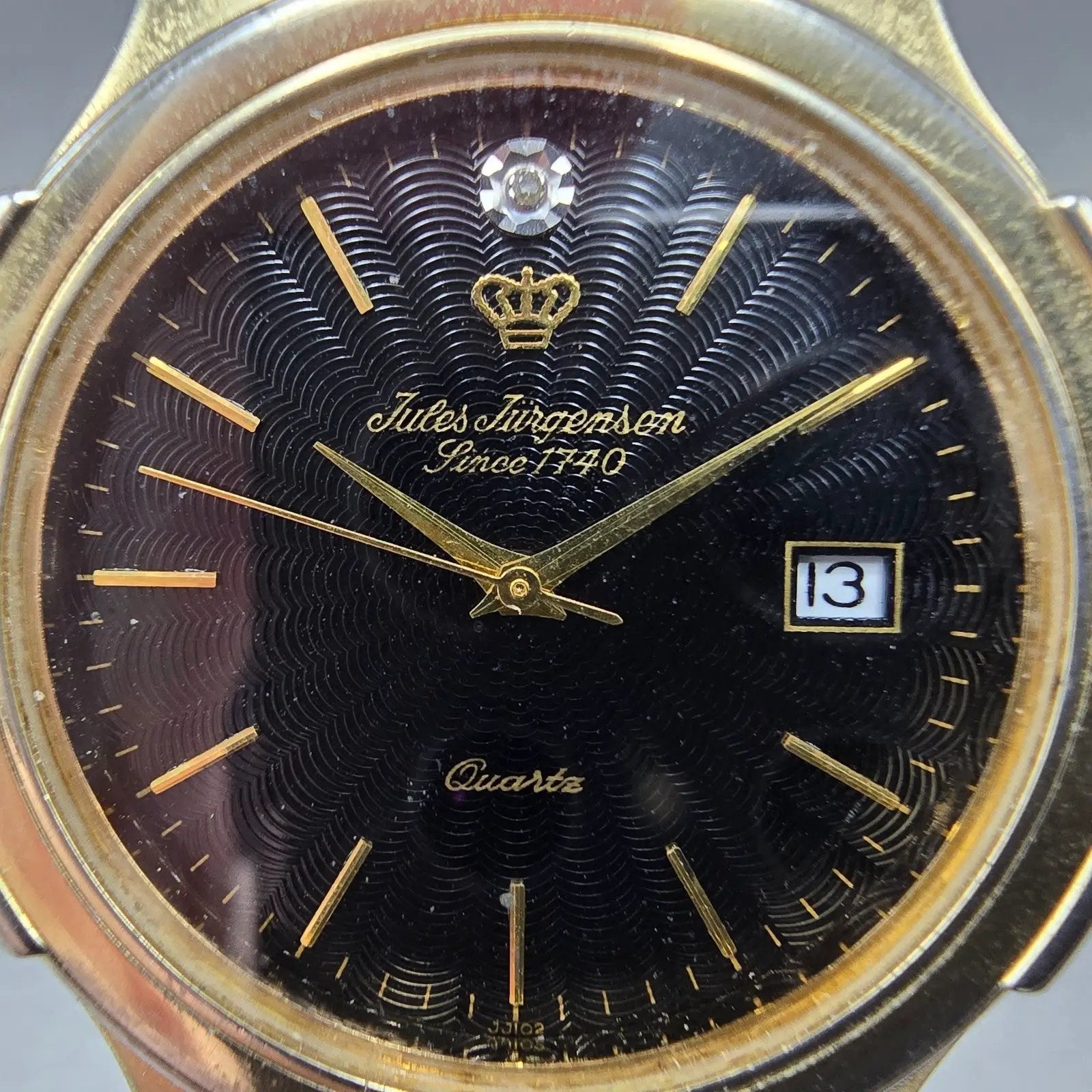 Jules Jurgenson Watch Men 37mm Black Dial Gold Tone Date Round New Battery VTG1