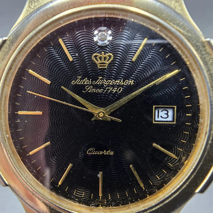 Jules Jurgenson Watch Men 37mm Black Dial Gold Tone Date Round New Battery VTG1