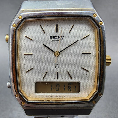 Seiko Analog Digital Watch Men 32mm White Dial Two Tone Alarm H4495150 PARTS2