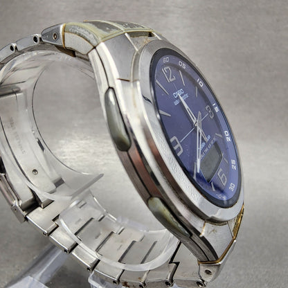 Casio Wave Ceptor WVH100J Watch Men 42mm Blue Dial Analog Digital Steel WorksAB3