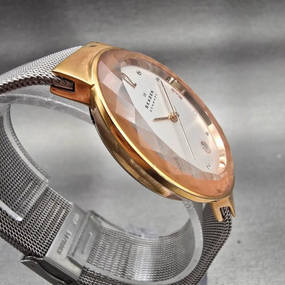 Skagen Leonora Watch Women 35mm Silver Dial Gold Tone Date Round 456LRS New Batt3
