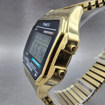 Timex Watch Men 35mm Gold Tone Digital Alarm Chronograph T78677 New Battery UHJ2