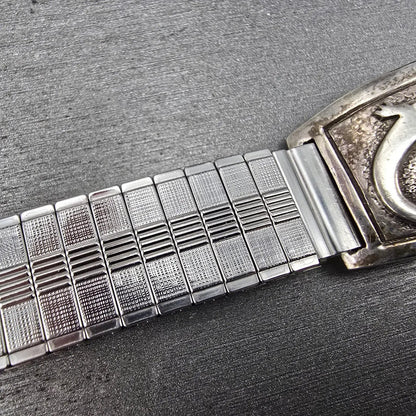 Navajo Sterling Silver Watch Band Tips 17mm Lizard Design Stretch Band VTG7