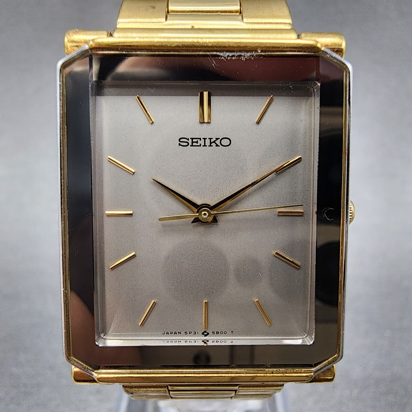 Seiko Tank Watch Men 25mm Gray Dial Gold Tone Rectangle 5p315a80 New Battery1