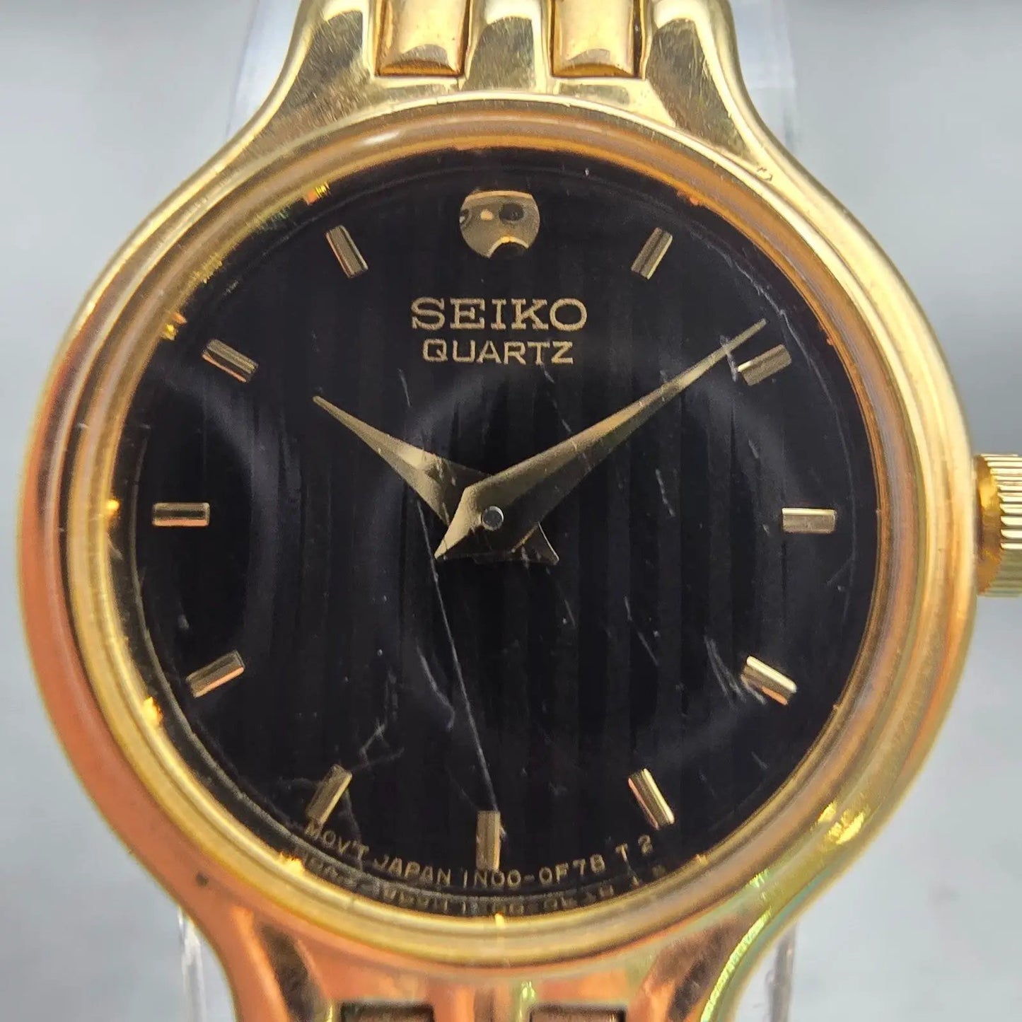 Seiko Watch Women 19mm Black Dial Gold Tone Round 1N00-0B29 New Battery Vintage1