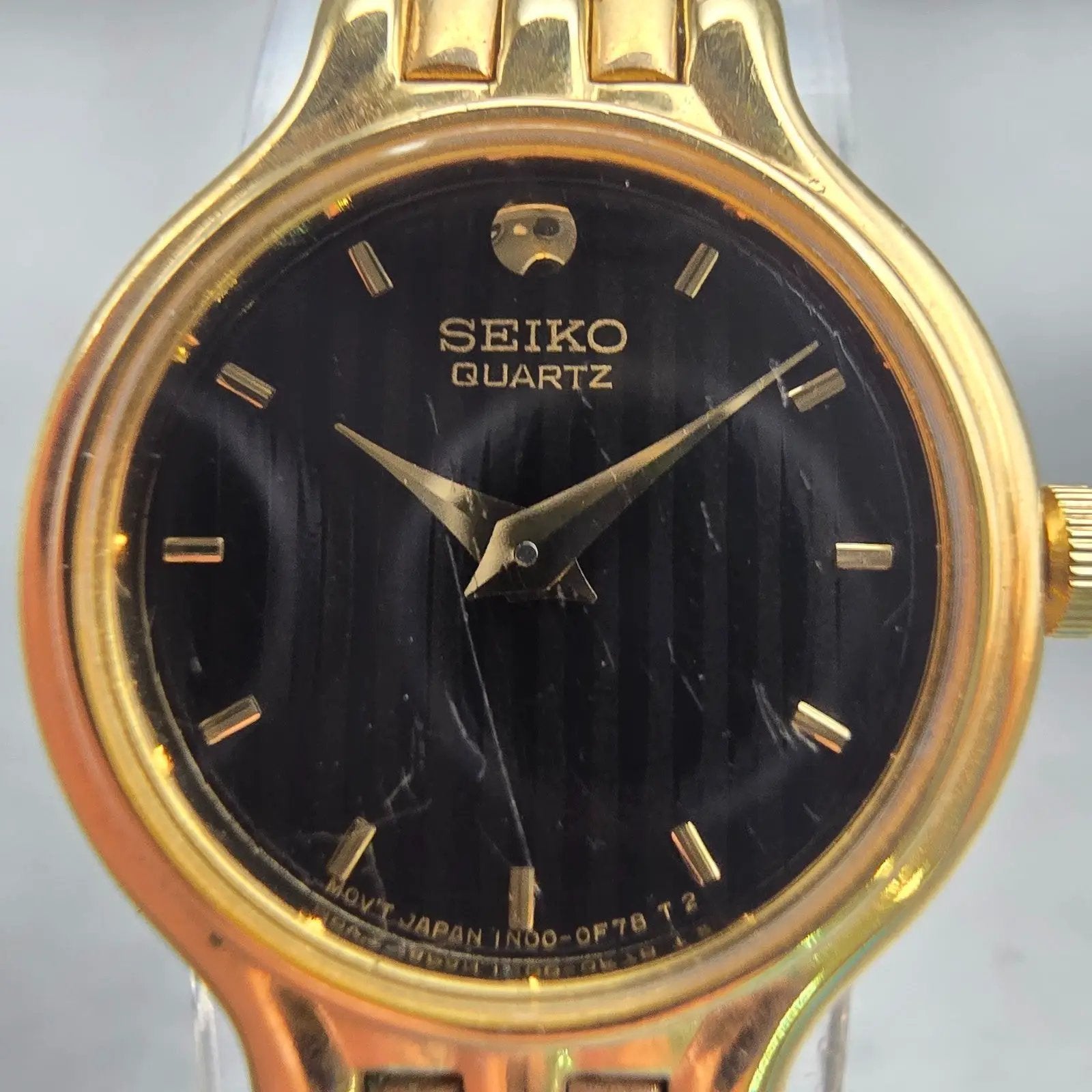 Seiko Watch Women 19mm Black Dial Gold Tone Round 1N00-0B29 New Battery Vintage1