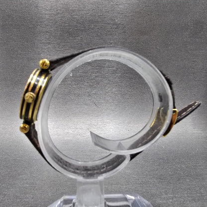 Gucci 2000L Watch Women 22mm Black Dial Gold Plated Round New Battery VTG BQWE7