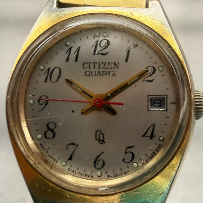 Citizen CQ Watch Women 24mm Silver Dial Gold Tone Date Round 2010-891252 New Bat1