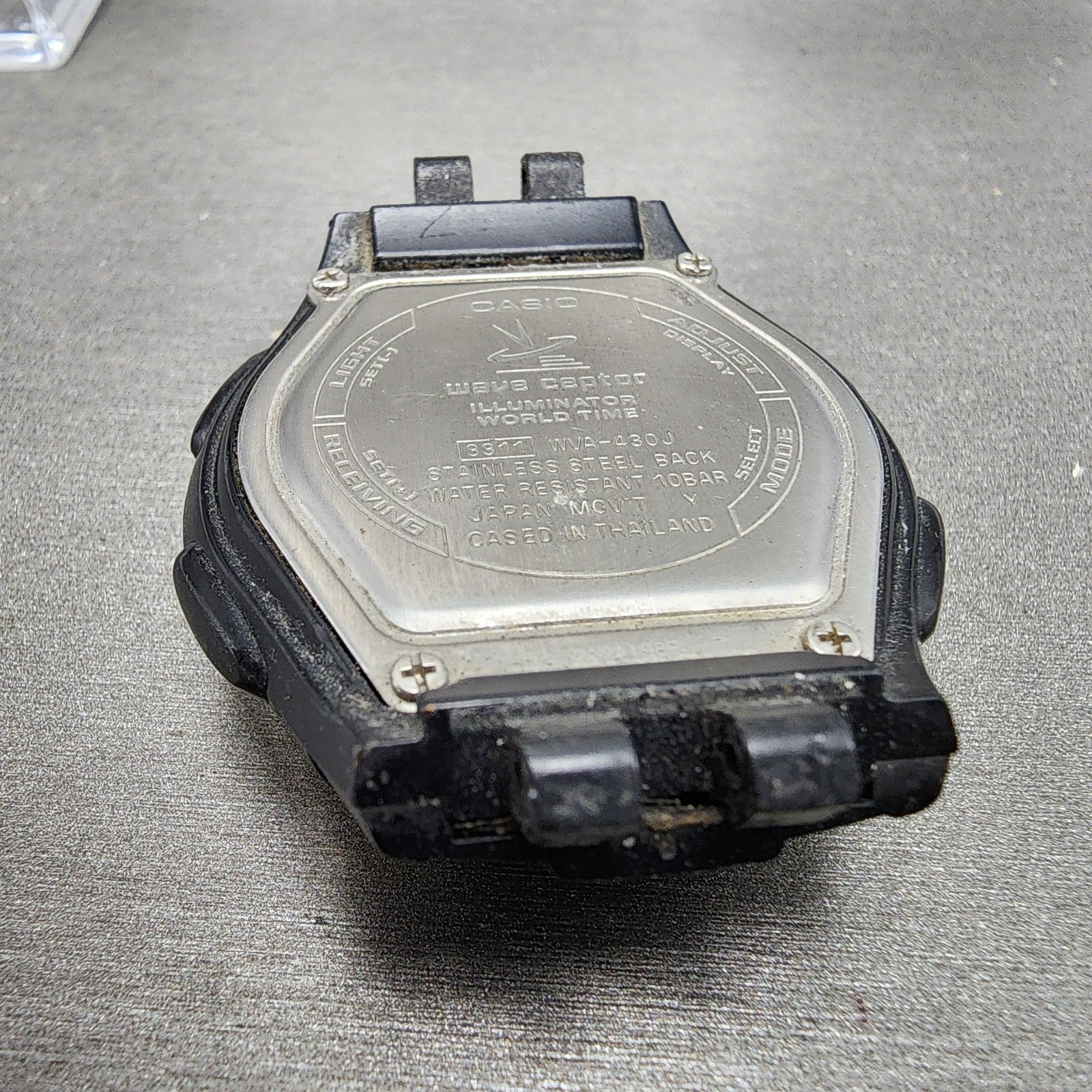 Casio Wave Ceptor Watch Men 42mm Black Dial Silver Tone Analog Digital Solar B127